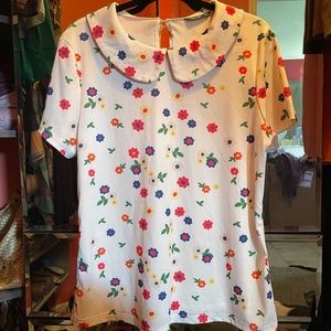 Shein Curve Floral Peter Pan Collar Shirt